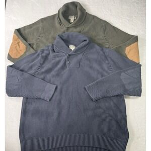 Lot of 2 Duluth Trading Co Sweater Mens 2XL Shawl Collar Cotton Wool Elbow Patch